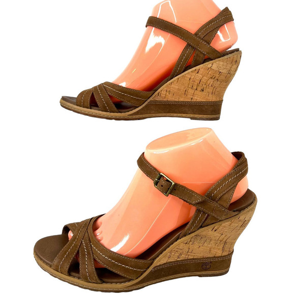 TIMBERLAND Maeslin Buckle Leather Cork Heel Wedge Sandal Womens Size 9 - Picture 4 of 16